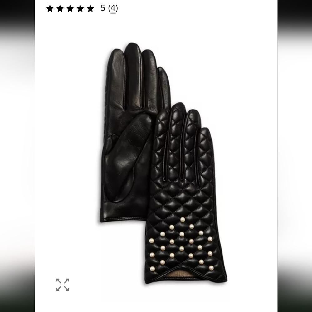 Bloomingdale's Fancy Quited Leather Gloves - W White Pearls Exclusive Size 8 1/2
